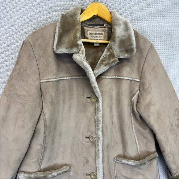 Vintage Chore Barn Coat Jacket Womens M Faux Suede Sherpa Lined Mulberry Street - Picture 3 of 8